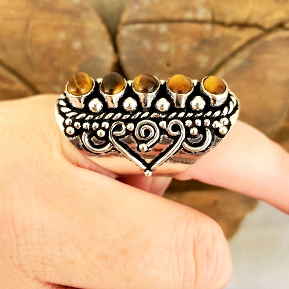 New Tiger Eye 925 Silver Adjustable Statement Ring. - Picture 7 of 10